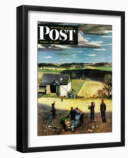 "Flying Kites" Saturday Evening Post Cover, March 18, 1950-John Falter-Framed Giclee Print