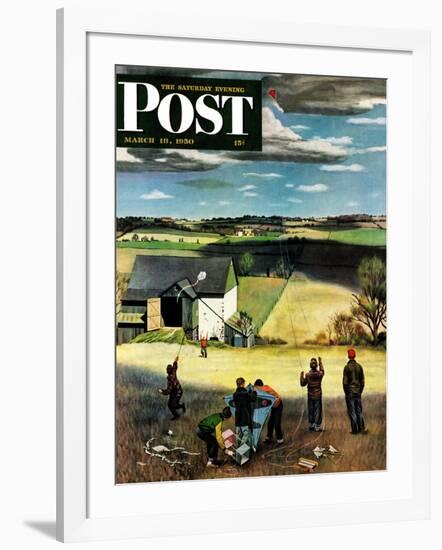 "Flying Kites" Saturday Evening Post Cover, March 18, 1950-John Falter-Framed Giclee Print