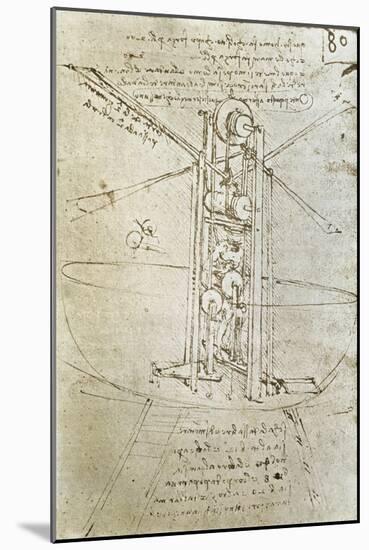 Flying Machine, Drawing by Leonardo Da Vinci-null-Mounted Art Print