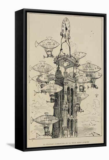 Flying Machines in the Shape Of Fish-Albert Robida-Framed Stretched Canvas