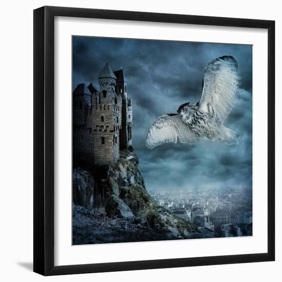 Flying Owl Bird-egal-Framed Art Print