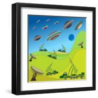 Flying Plates of Aliens are Attacking the Earth-qiiip-Framed Art Print