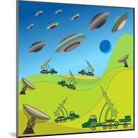 Flying Plates of Aliens are Attacking the Earth-qiiip-Mounted Art Print