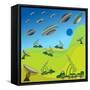 Flying Plates of Aliens are Attacking the Earth-qiiip-Framed Stretched Canvas