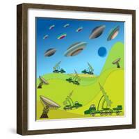 Flying Plates of Aliens are Attacking the Earth-qiiip-Framed Art Print