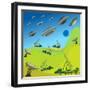 Flying Plates of Aliens are Attacking the Earth-qiiip-Framed Art Print