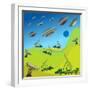 Flying Plates of Aliens are Attacking the Earth-qiiip-Framed Art Print