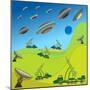 Flying Plates of Aliens are Attacking the Earth-qiiip-Mounted Art Print