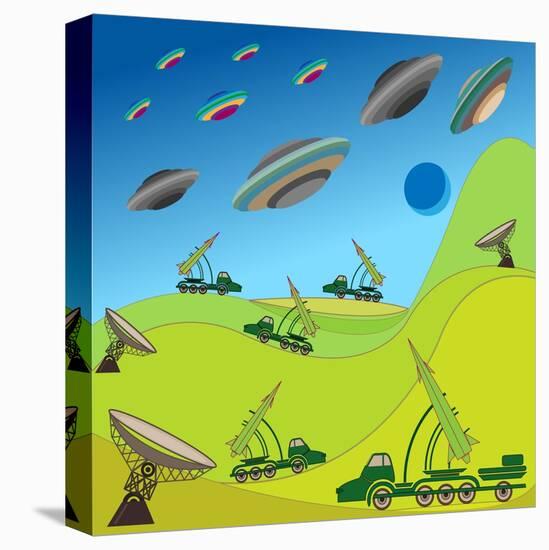 Flying Plates of Aliens are Attacking the Earth-qiiip-Stretched Canvas