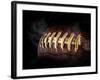 Flying Rugby Ball Isolated on Black.-Kesu01-Framed Photographic Print