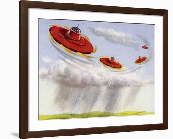 Flying Saucers Used to Precipitate Rainfall-null-Framed Art Print