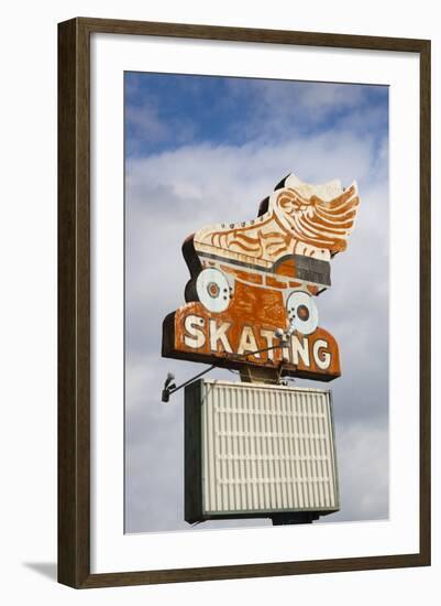 Flying Skate Sign, Sapulpa, Oklahoma, USA-Walter Bibikow-Framed Photographic Print