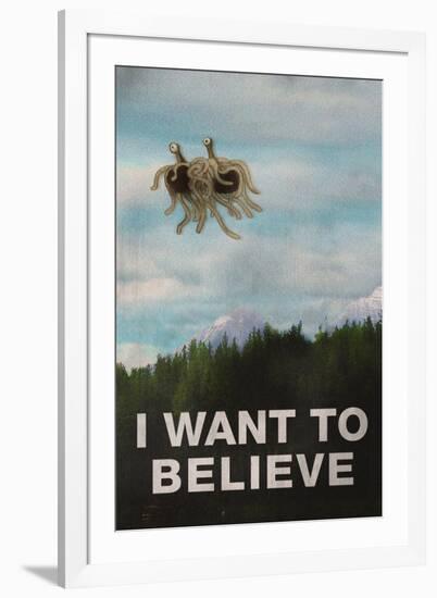 Flying Spaghetti Monster I Want To Believe-null-Framed Art Print