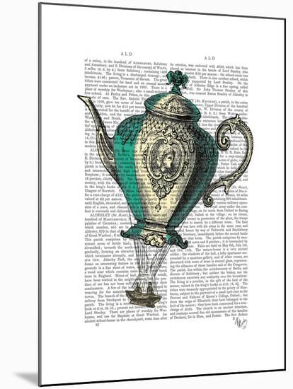 Flying Teapot 1 Green and Yellow-Fab Funky-Mounted Art Print