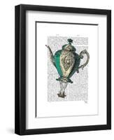 Flying Teapot 1 Green and Yellow-Fab Funky-Framed Art Print