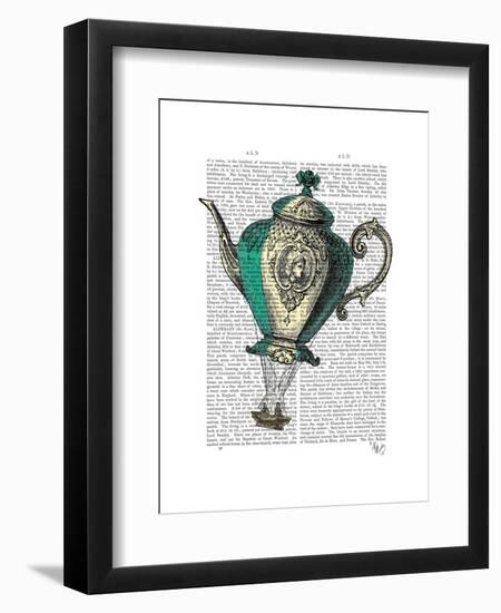 Flying Teapot 1 Green and Yellow-Fab Funky-Framed Art Print