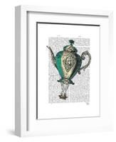 Flying Teapot 1 Green and Yellow-Fab Funky-Framed Art Print