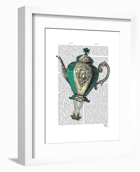 Flying Teapot 1 Green and Yellow-Fab Funky-Framed Art Print