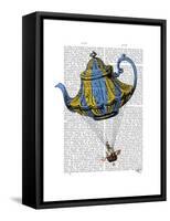 Flying Teapot 3 Blue and Yellow-Fab Funky-Framed Stretched Canvas