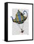 Flying Teapot 3 Blue and Yellow-Fab Funky-Framed Stretched Canvas