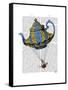 Flying Teapot 3 Blue and Yellow-Fab Funky-Framed Stretched Canvas