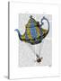 Flying Teapot 3 Blue and Yellow-Fab Funky-Stretched Canvas