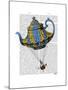 Flying Teapot 3 Blue and Yellow-Fab Funky-Mounted Art Print