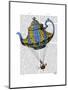 Flying Teapot 3 Blue and Yellow-Fab Funky-Mounted Art Print