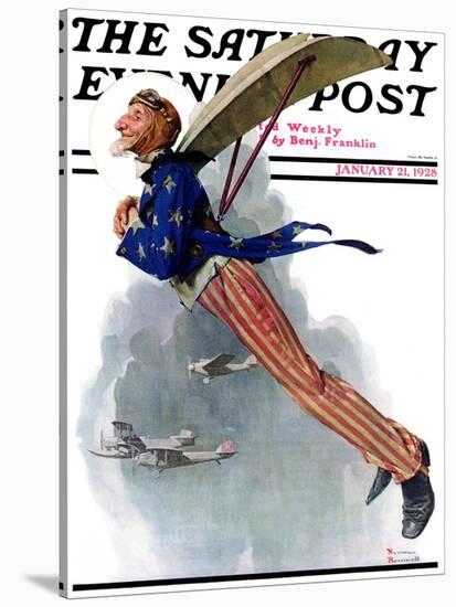 "Flying Uncle Sam" Saturday Evening Post Cover, January 21,1928-Norman Rockwell-Stretched Canvas