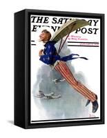 "Flying Uncle Sam" Saturday Evening Post Cover, January 21,1928-Norman Rockwell-Framed Stretched Canvas