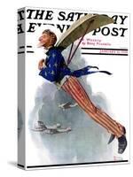 "Flying Uncle Sam" Saturday Evening Post Cover, January 21,1928-Norman Rockwell-Stretched Canvas