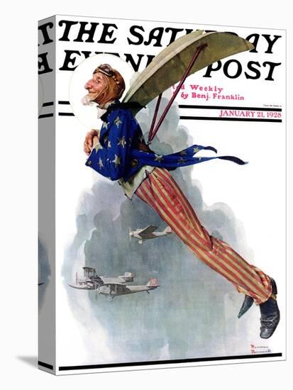 "Flying Uncle Sam" Saturday Evening Post Cover, January 21,1928-Norman Rockwell-Stretched Canvas