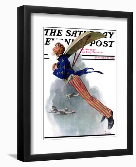 "Flying Uncle Sam" Saturday Evening Post Cover, January 21,1928-Norman Rockwell-Framed Giclee Print