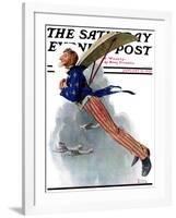 "Flying Uncle Sam" Saturday Evening Post Cover, January 21,1928-Norman Rockwell-Framed Giclee Print