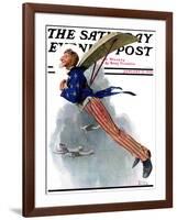 "Flying Uncle Sam" Saturday Evening Post Cover, January 21,1928-Norman Rockwell-Framed Giclee Print