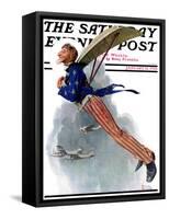 "Flying Uncle Sam" Saturday Evening Post Cover, January 21,1928-Norman Rockwell-Framed Stretched Canvas