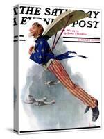 "Flying Uncle Sam" Saturday Evening Post Cover, January 21,1928-Norman Rockwell-Stretched Canvas