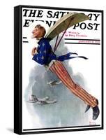 "Flying Uncle Sam" Saturday Evening Post Cover, January 21,1928-Norman Rockwell-Framed Stretched Canvas
