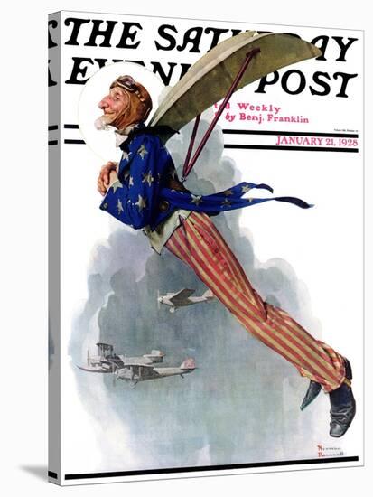 "Flying Uncle Sam" Saturday Evening Post Cover, January 21,1928-Norman Rockwell-Stretched Canvas