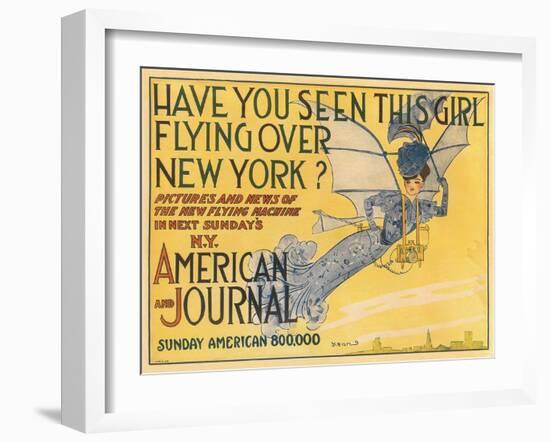 Flying Woman Illustration-null-Framed Art Print