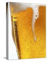 Foam Pouring over Edge of Glass of Light Beer-Brenda Spaude-Stretched Canvas