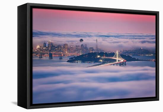 Fog City Dream, San Francisco Night Cityscape and Sunset Fog-Vincent James-Framed Stretched Canvas