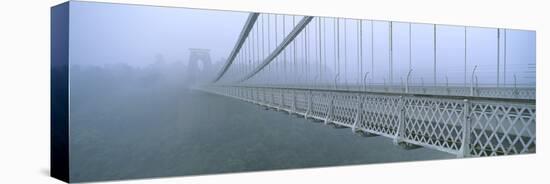 Fog Covered Bridge across a River, Clifton Suspension Bridge, Bristol, England-null-Stretched Canvas
