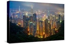 Fog envelops Hong Kong on a summer night seen from Victoria Peak, Hong Kong, China, Asia-Logan Brown-Stretched Canvas