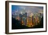 Fog envelops Hong Kong on a summer night seen from Victoria Peak, Hong Kong, China, Asia-Logan Brown-Framed Photographic Print