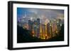 Fog envelops Hong Kong on a summer night seen from Victoria Peak, Hong Kong, China, Asia-Logan Brown-Framed Photographic Print