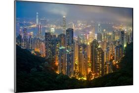 Fog envelops Hong Kong on a summer night seen from Victoria Peak, Hong Kong, China, Asia-Logan Brown-Mounted Photographic Print