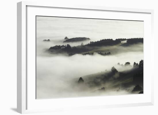 Fog over Otago Harbour and Otago Peninsula, Dunedin, South Island, New Zealand-David Wall-Framed Photographic Print