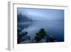 Fog over pond at sunrise, Copperas Pond, Adirondack Mountains State Park, New York State, USA-null-Framed Photographic Print