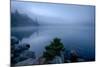 Fog over pond at sunrise, Copperas Pond, Adirondack Mountains State Park, New York State, USA-null-Mounted Photographic Print